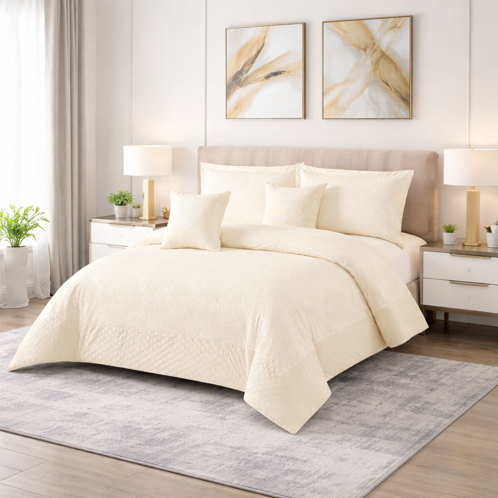 طقم لحاف مزدوج جكارد مطرز 6 قطع