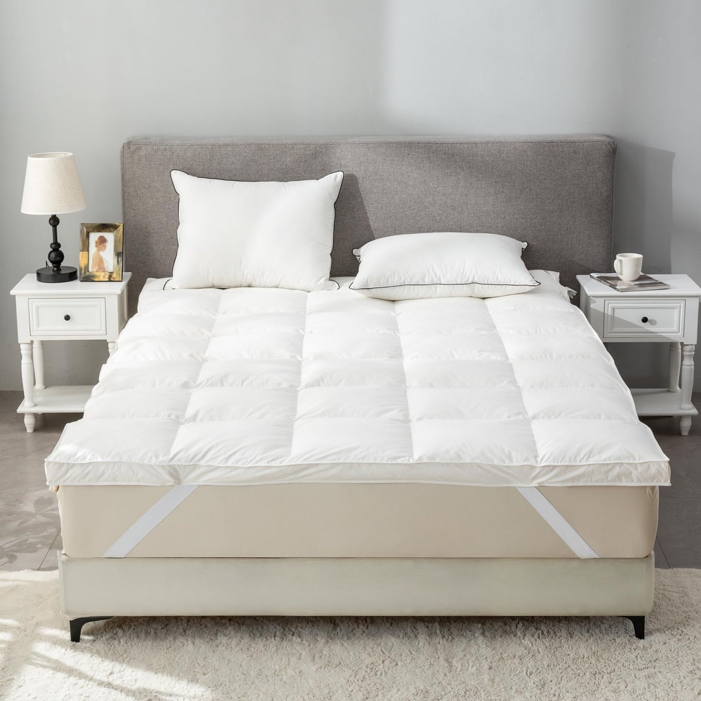 Natural Feather King Mattress Topper | Double-layered natural feather mattress pad