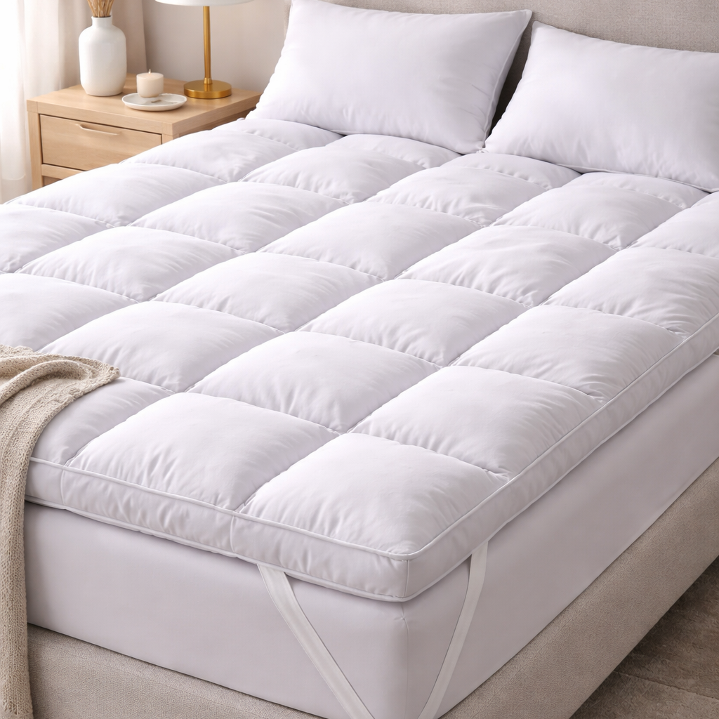 Natural Feather King Mattress Topper | Double-layered natural feather mattress pad