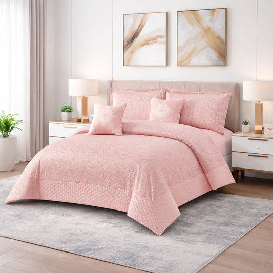 Jacquard Embroidered Double Quilt Set, 6 Pieces