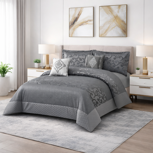 Jacquard Embroidered Double Quilt Set, 6 Pieces