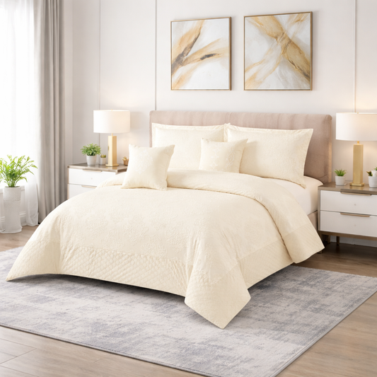 Jacquard Embroidered Double Quilt Set, 6 Pieces